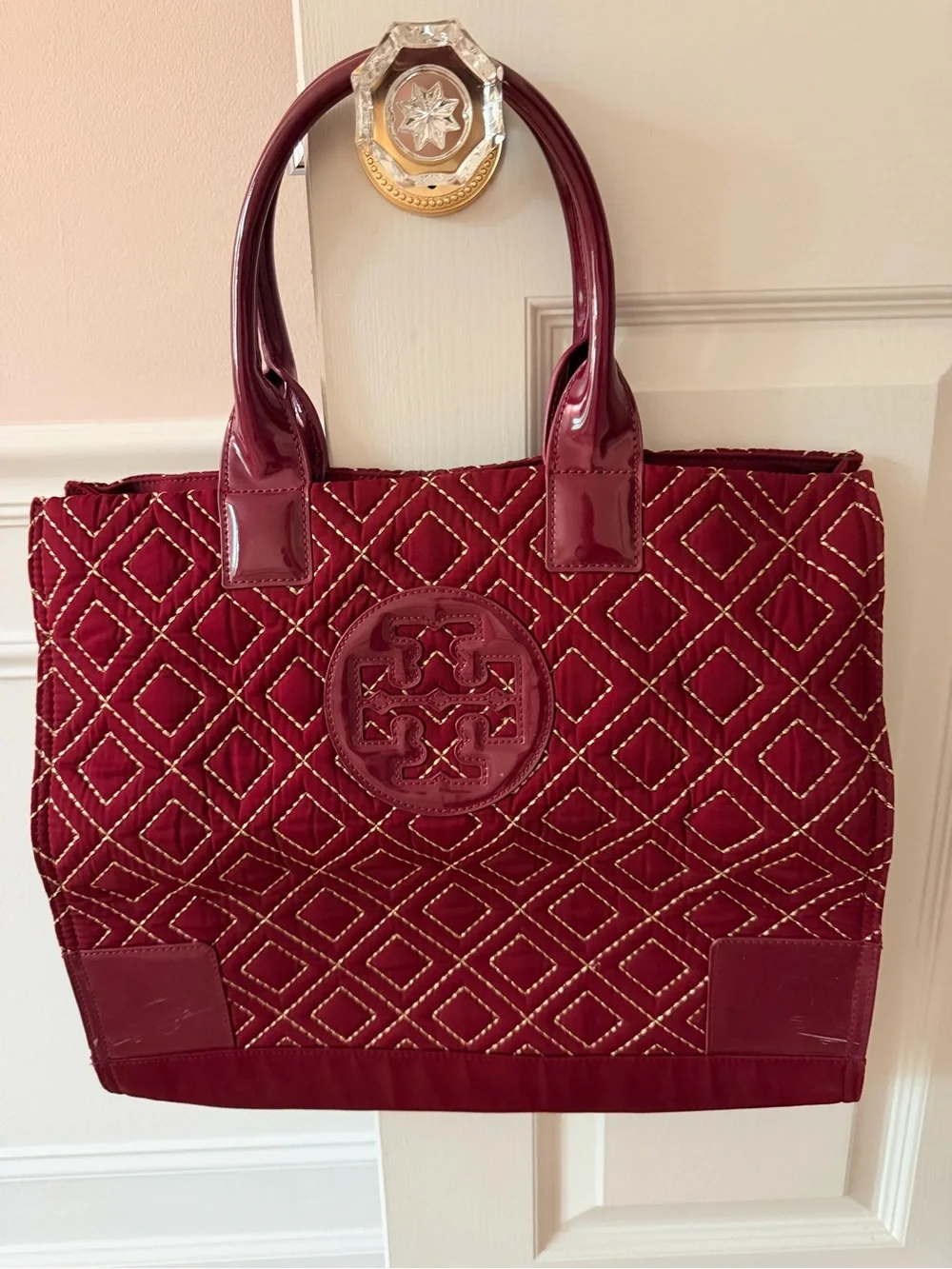 Tory Burch Ella Quilted Tote Bag in Burgundy